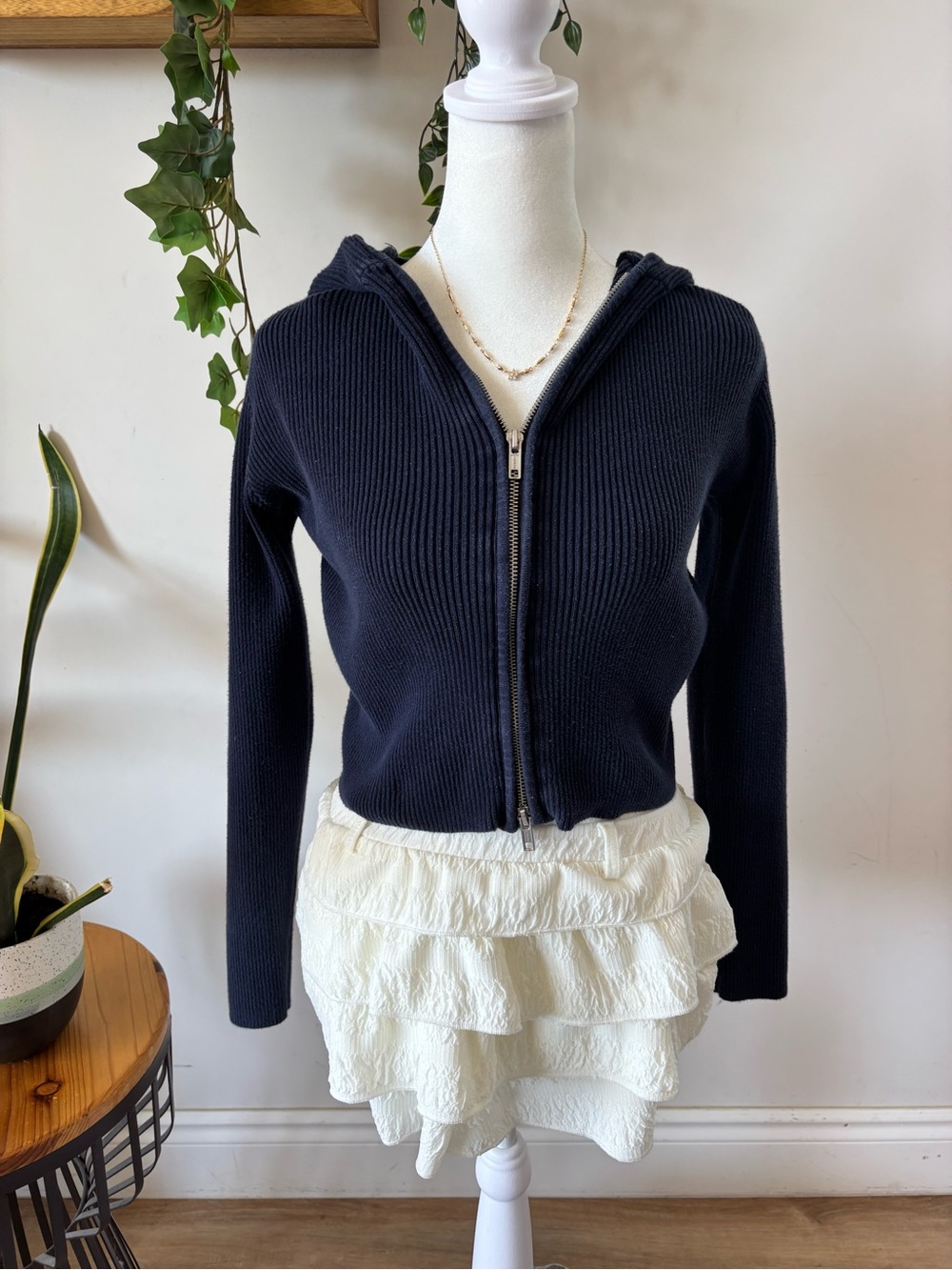 Brandy Melville Navy Ribbed Hoodie